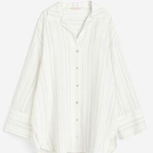 Jacquard Striped White Button-Up Women's Blouse